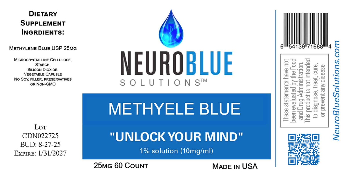 Methylene Blue Capsules 25 mg | 60 Count | NeuroBlue