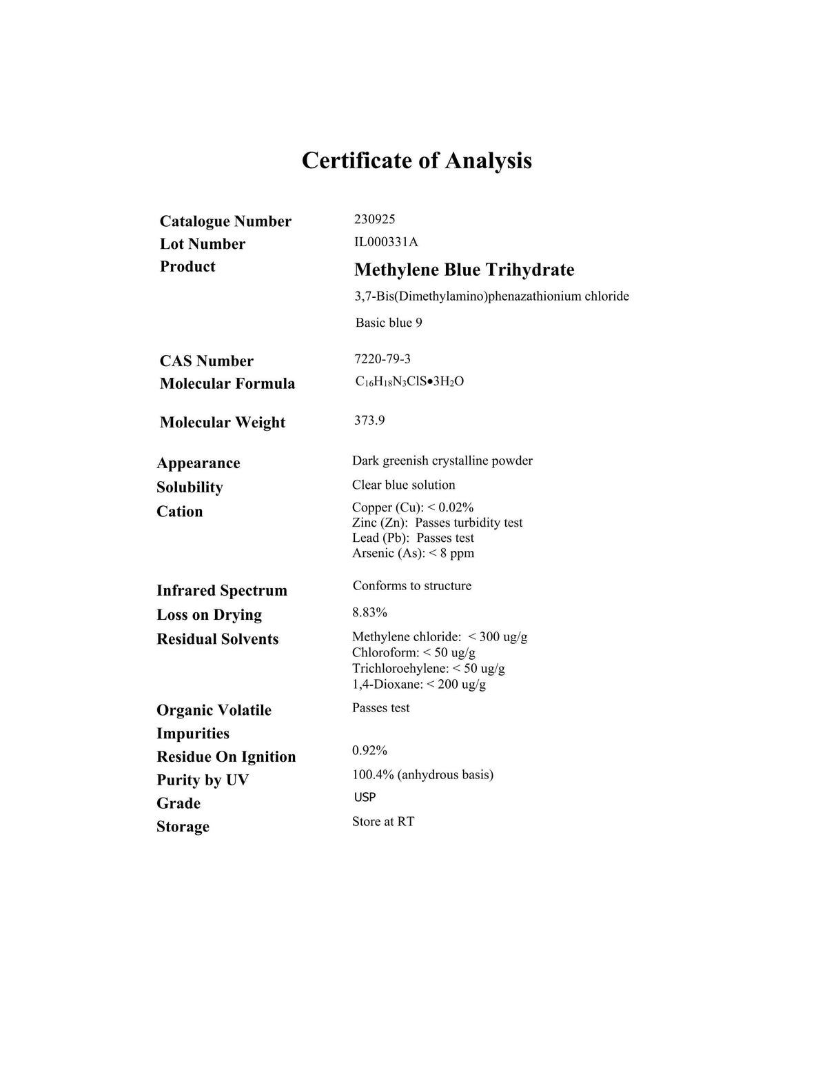 Methylene Blue 1% Liquid — 4 oz | USP Grade